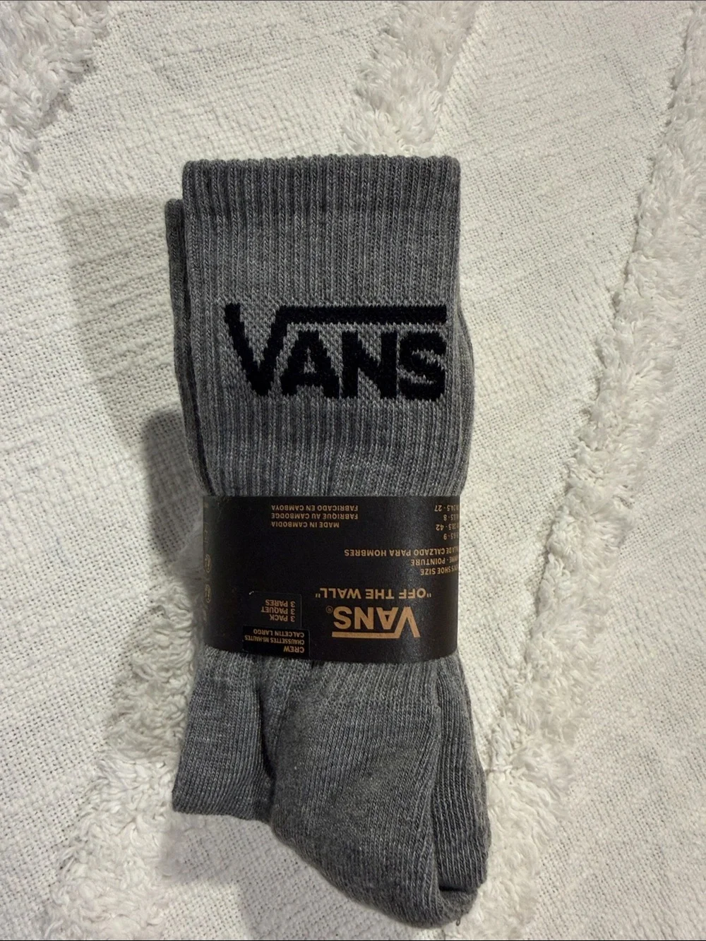 Vans Gray Crew Athletic Socks with Black Logo